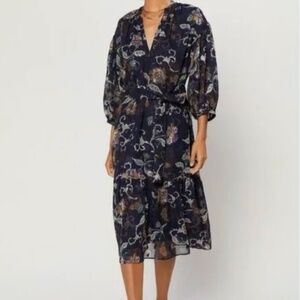 Anthropologie Current Air‎ Floral Puff Sleeve and Sheer dress Size M